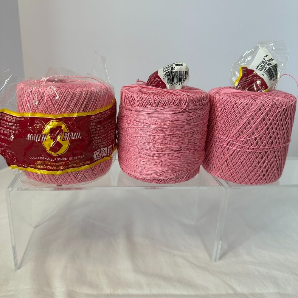 French Rose #493 Crochet Thread Size 10 - 3 Spools South Maid  Vintage Rare Find